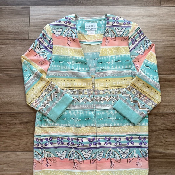 Vintage Sweaters - Vintage Multicolor Leslie Belle Light Weight Open Jacket Shawl